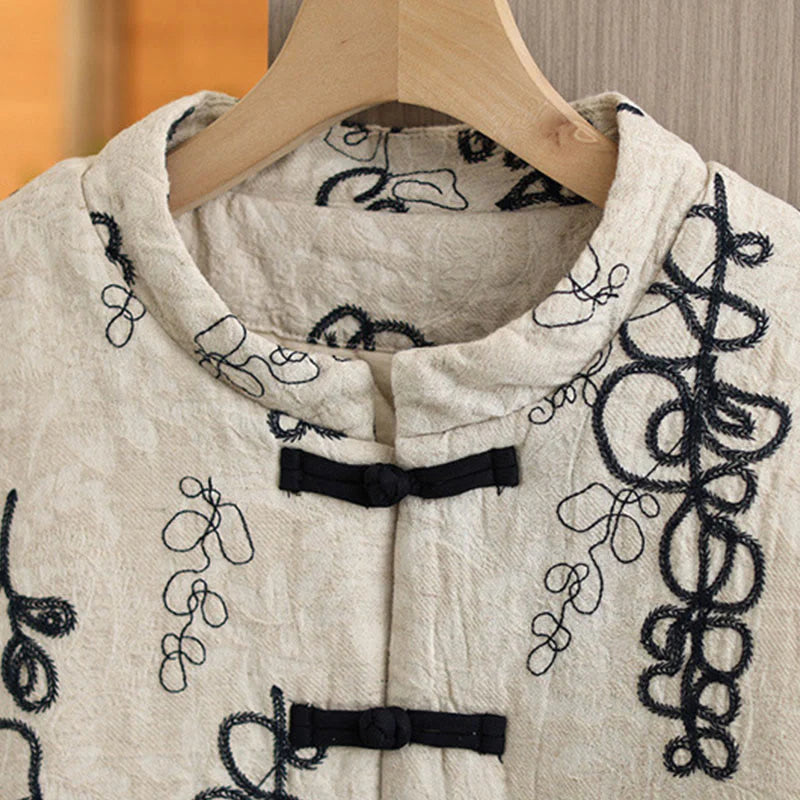 Buddha Stones Women's Winter Long Sleeve Stand Collar Frog-buttons Cotton-padded Jacket With Pockets