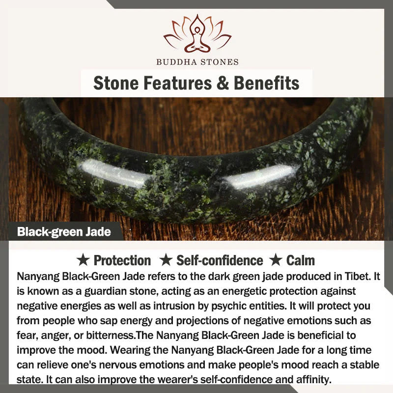 Buddha Stones Nanyang Black-Green Jade Protection Cuff Bangle Bracelet