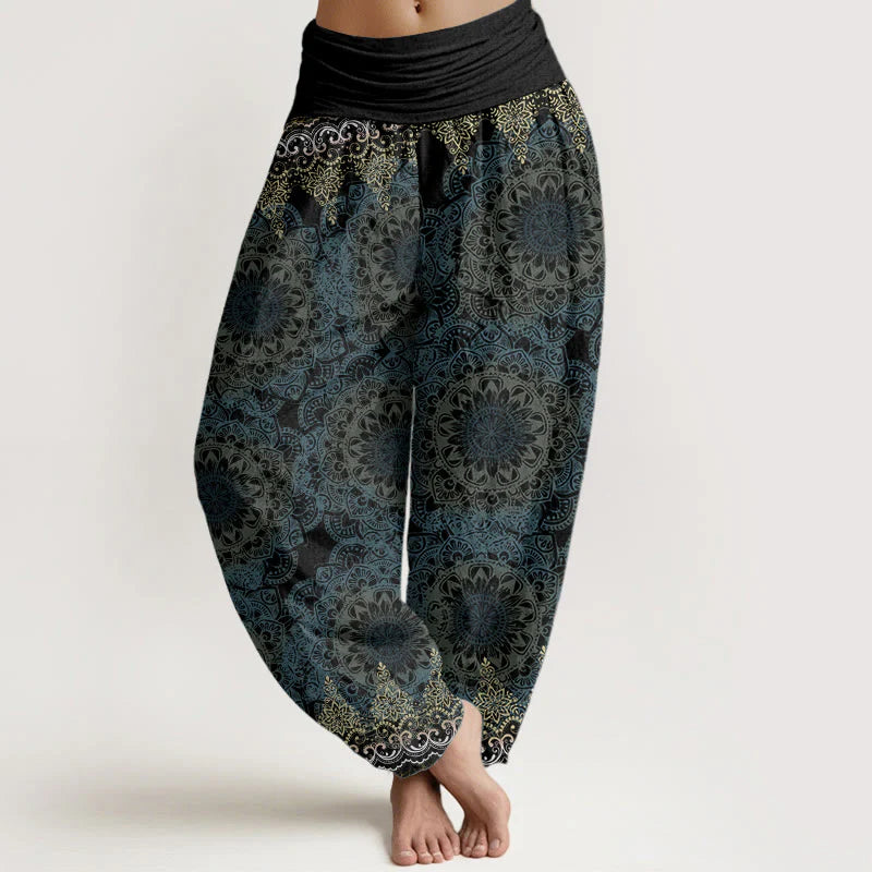 Buddha Stones Cotton Triangular Mandala Patterns Women's Elastic Waist Harem Pants