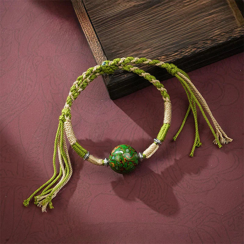 Buddha Stones Lacquer Craft Bead Multicolored Braided String Bracelet