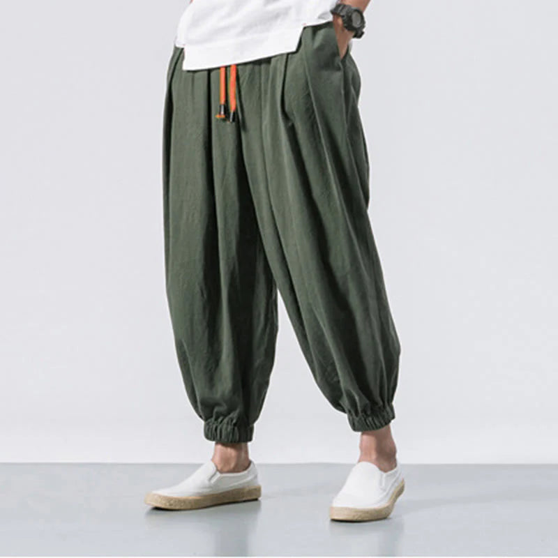 Buddha Stones Casual Sports Men's Solid Color Cotton Drawstring Pants With Pockets