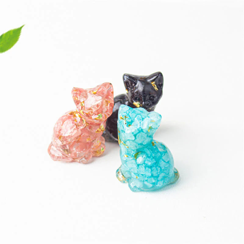 Buddha Stones Sitting Cat  Resin Gravel Pink Crystal Citrine White Crystal Lapis Lazuli Soothing Desktop Decoration
