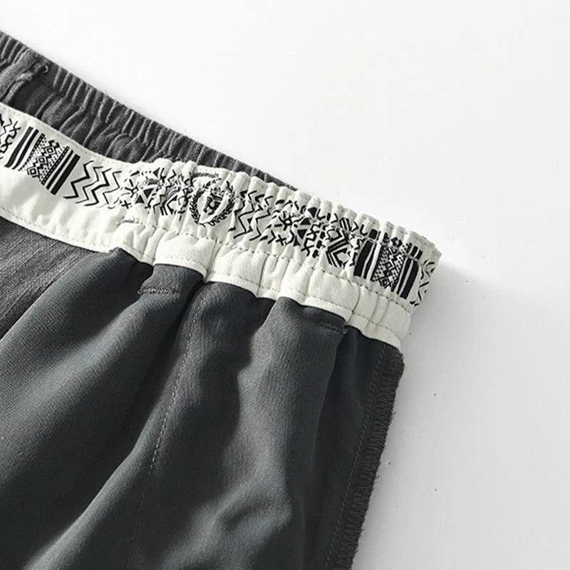 Buddha Stones Fall Solid Drawstring Zipper Men's Linen Wide Leg Pants With Pockets