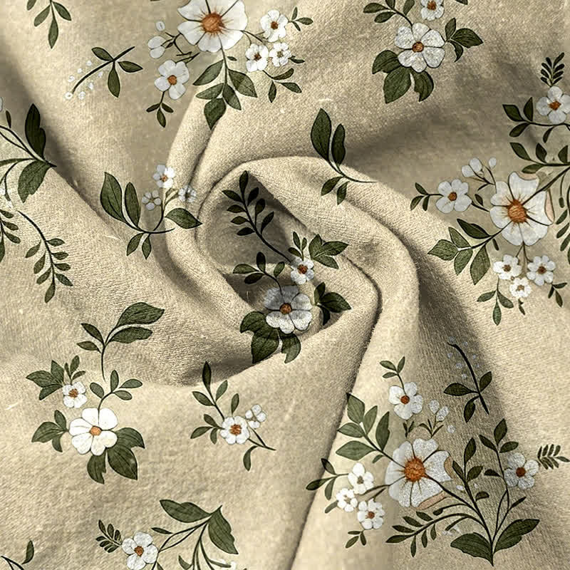 Buddha Stones Pure Cotton Ditsy Floral Elastic Waist Women's Pants With Pockets