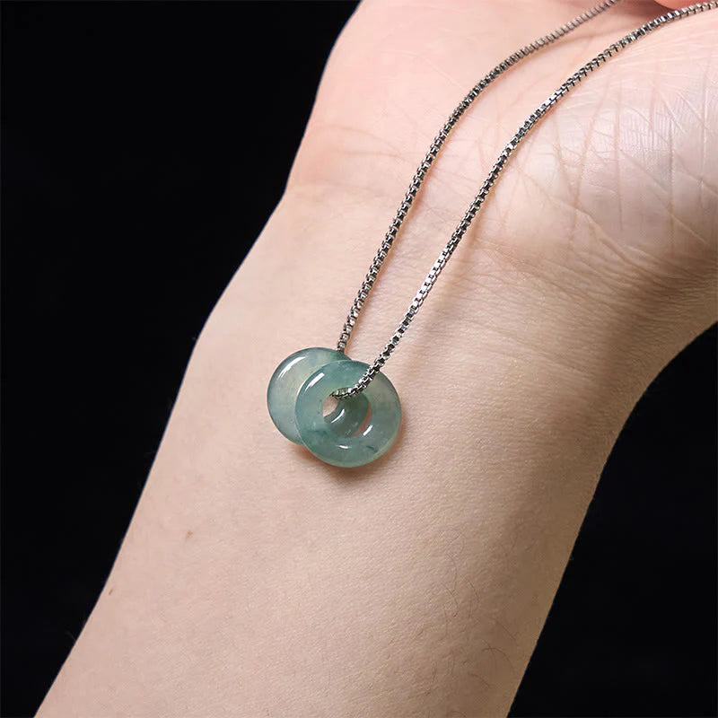 Buddha Stones Jade Double Peace Buckle Prosperity Necklace Pendant
