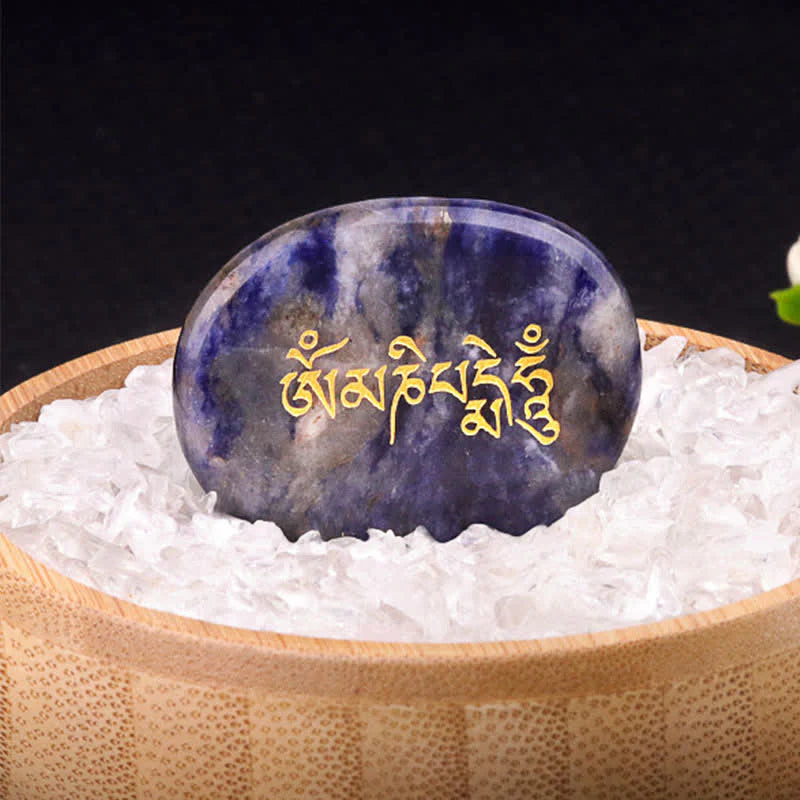 Buddha Stones Om Mani Padme Hum Amethyst Tiger Eye Palm Stone Crystal Decor 35*45mm