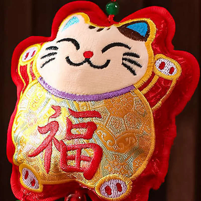 Buddha Stones Embroidery Year Of The Horse Fu Character Copper Coin Shape Red String Hanging Decoration