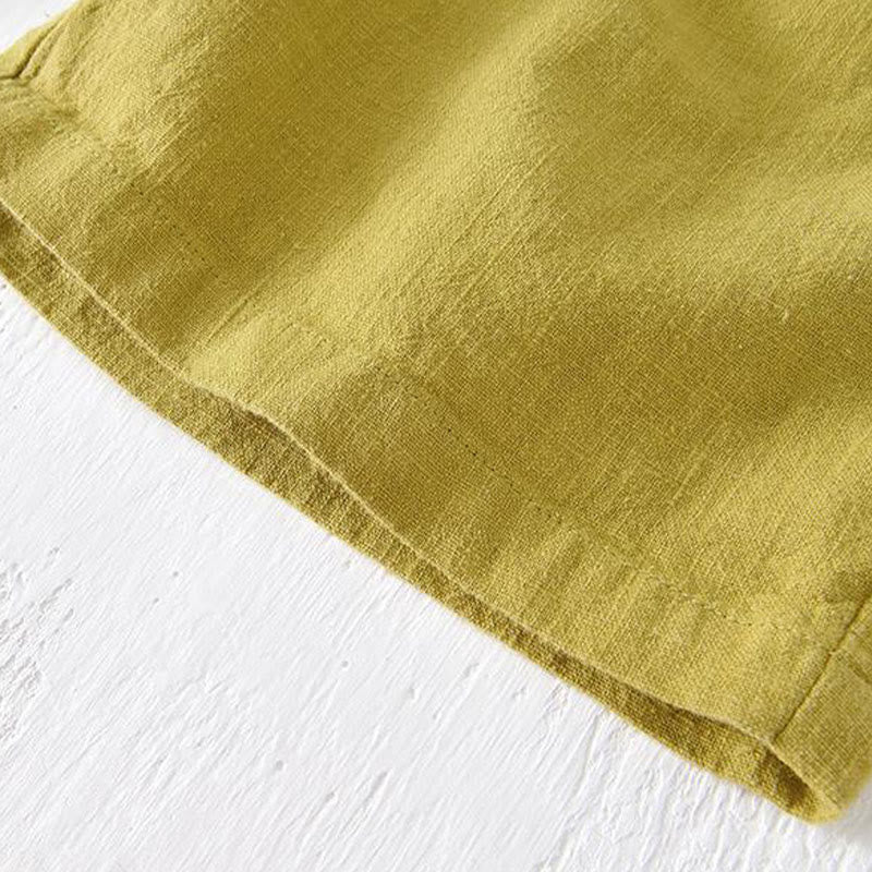 Buddha Stones Summer Solid Color Drawstring Elastic Waist Men's Cotton Linen Shorts With Pockets