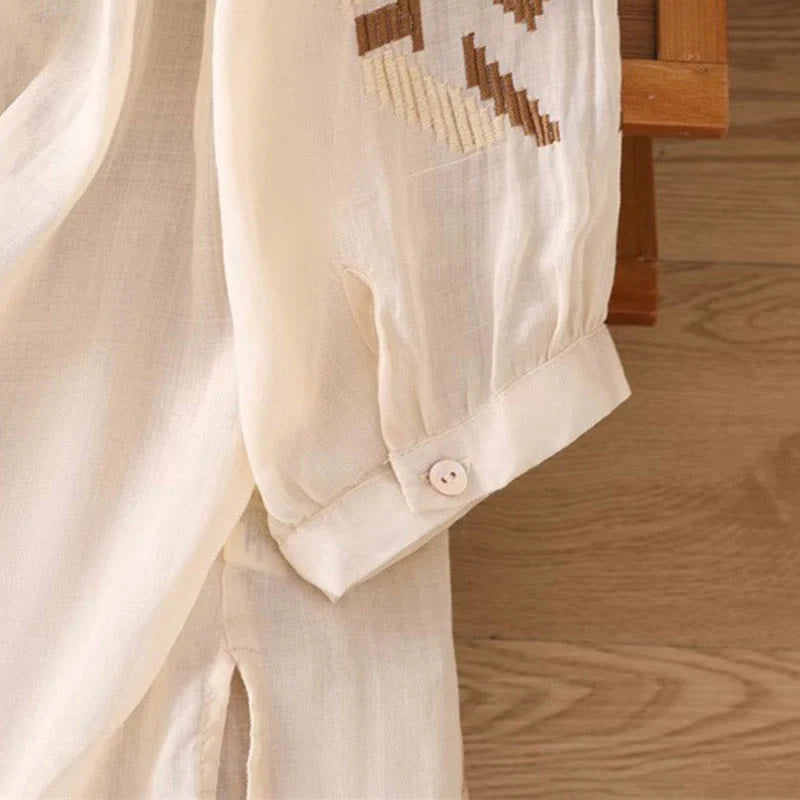 Buddha Stones Casual Symmetrical Embroidery Women's Crew Neck Design Half Sleeve Spandex T-shirt