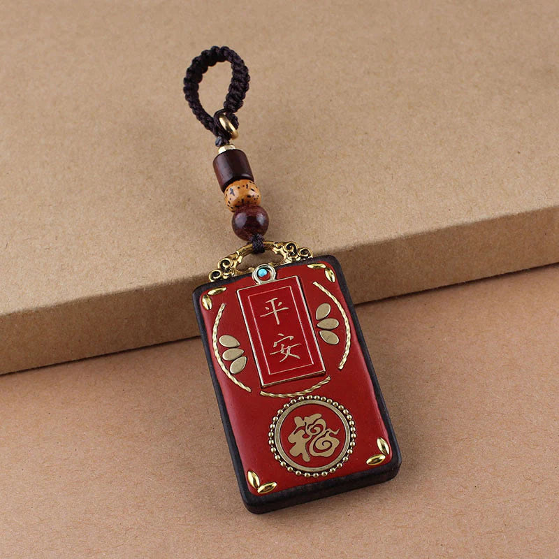 Buddha Stones Ebony Flower Koi Fish Fu Character Button Rope Key Chain