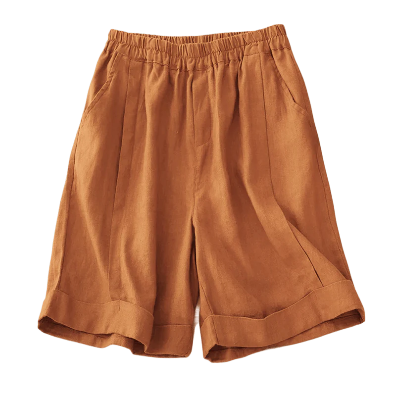 Buddha Stones Casual Solid Color Women's Cotton Shorts With Pockets