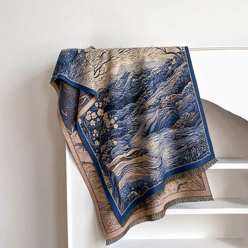 Buddha Stones Winter Gradient Color Warm Hills Trees Pattern Cozy Scarf Shawl