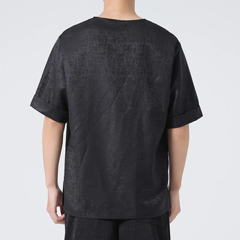 Buddha Stones Summer Retro Crackle Auspicious Cloud Pattern Short Sleeve Men's T-shirt