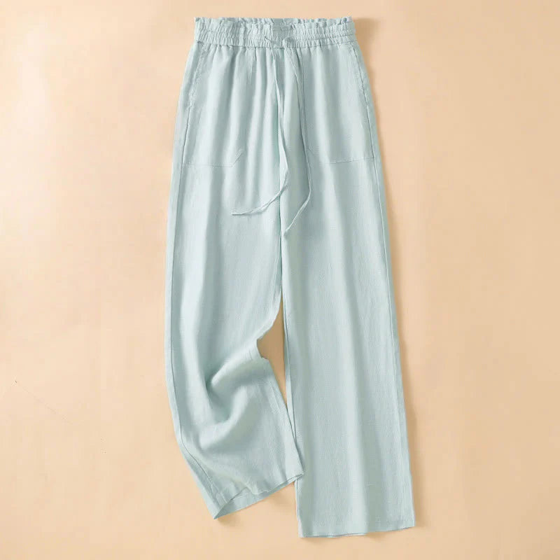 Buddha Stones Casual Straight Leg Design Cotton Women's 7-8 Length Wide Leg Pants With Pockets