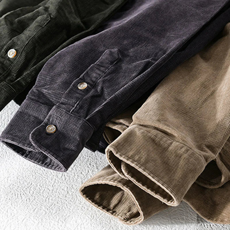 Buddha Stones Casual Corduroy Solid Color Men's Long Sleeve Cotton Thickened Jacket With Pockets
