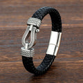Buddha Stones Leather horseshoe-Shaped Titanium Steel Balance Braided Magnetic Buckle Bracelet