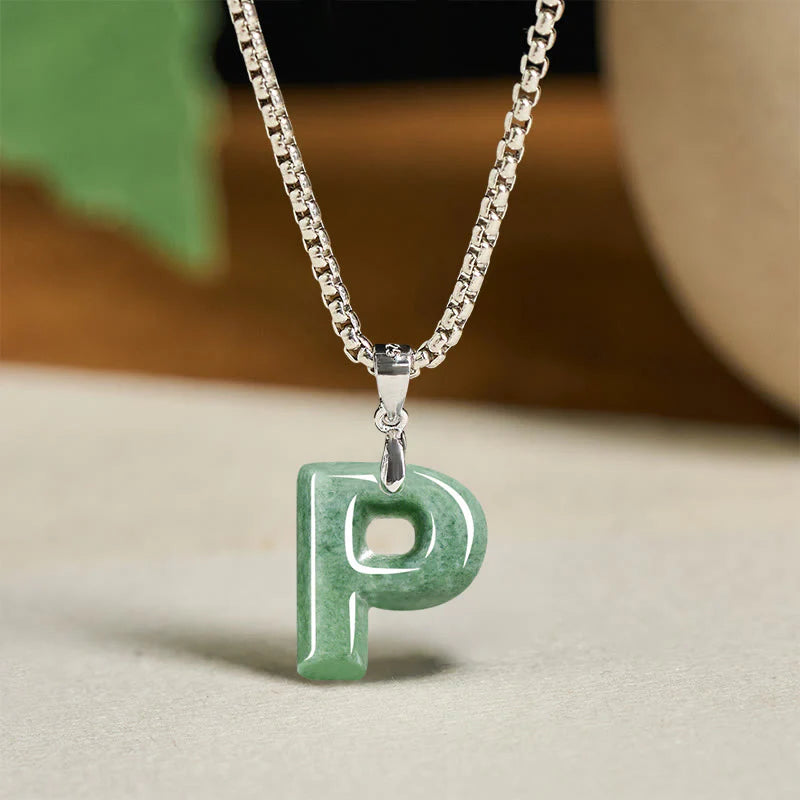 Buddha Stones May You Find Your Own Meaning Natural A-Z Letter Jade Titanium Steel Chain Necklace Includes Gift Message Card