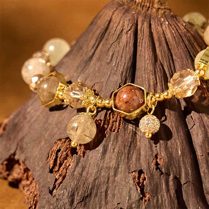 Buddha Stones Natural Colored Rutilated Quartz Amethyst Protection Bracelet