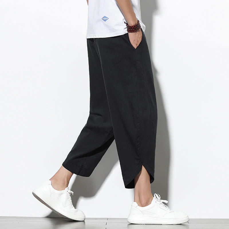 Buddha Stones Casual Summer Drawstring 7-8 Length Linen Men's Harem Pants With Pockets