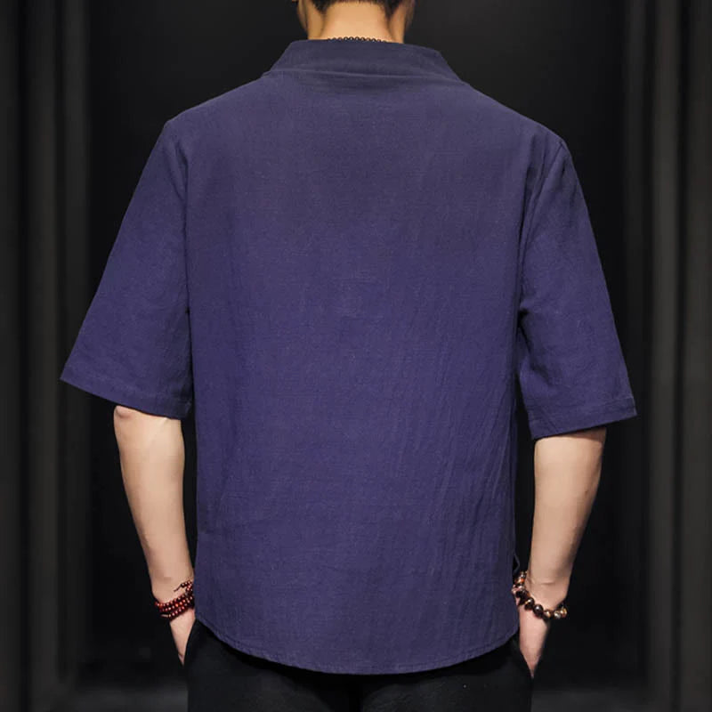 Buddha Stones Casual Summer Half Sleeve Shirt Cotton Men Clothing