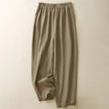 Buddha Stones Spring Solid Color Elastic Waist Cotton Women's Straight Leg Pants With Pockets