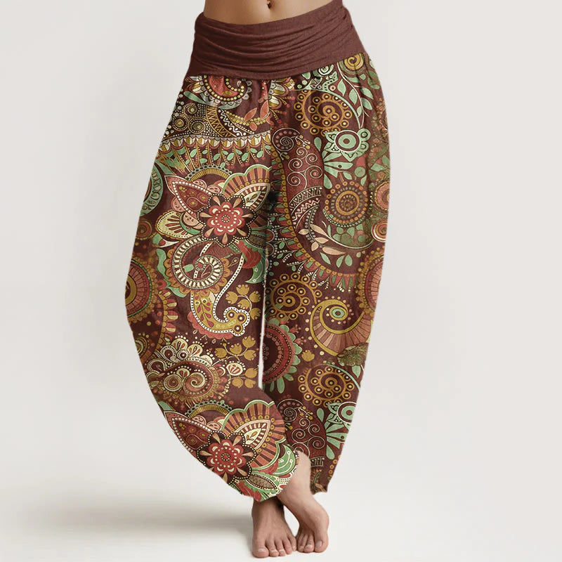 Buddha Stones Cotton Traditional Paisley Pattern Women's Elastic Waist Harem Pants