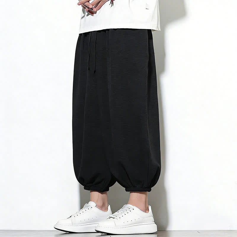 Buddha Stones Spring Solid Color Drawstring Elastic Design Men's Harem Capri Pants