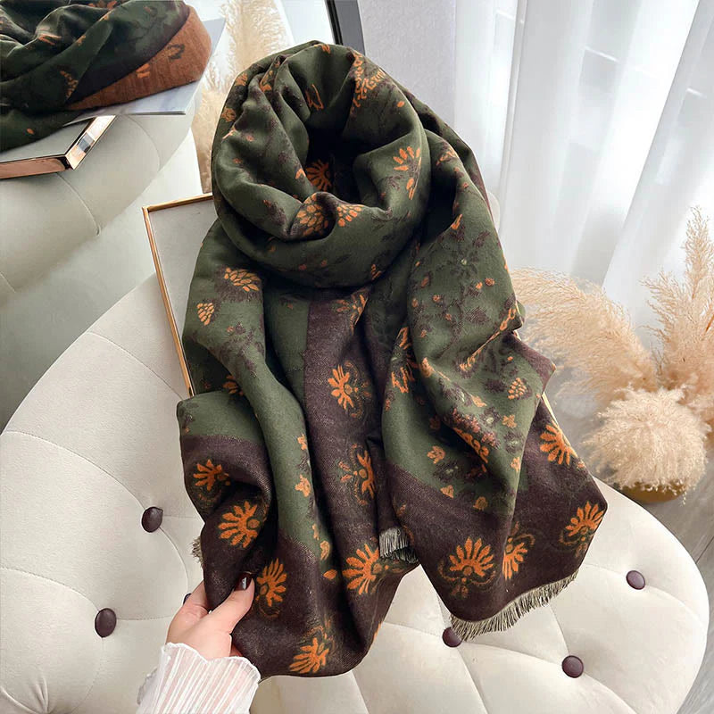 Buddha Stones Thickened Winter Paisley Flowers Vines Pattern Soft Scarf Shawl