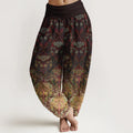 Buddha Stones Pure Cotton Retro Flower Pattern Women's Elastic Waist Harem Pants