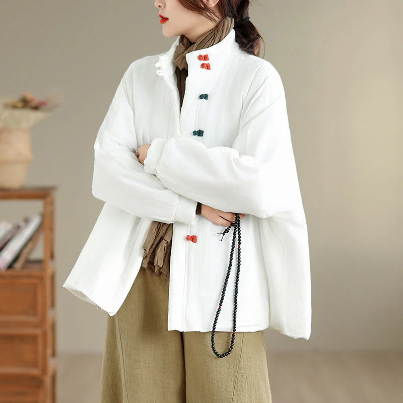 Buddha Stones Women's Winter Chinese Frog-Button Long Sleeve Cotton Thicken Jacket With Pockets