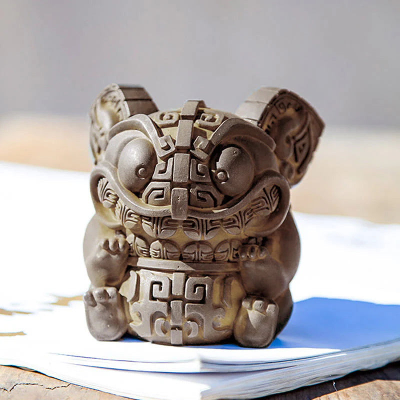 Buddha Stones Handmade Gold Swallowing Beast Iron Powder Rust Cast Resin Statue Home Decoration