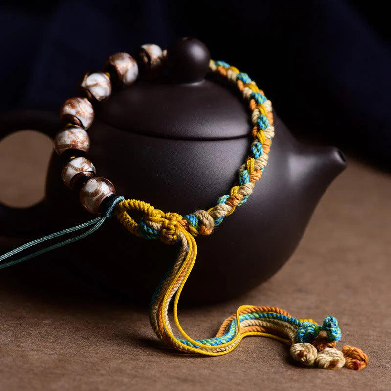 Buddha Stones Tibet Liuli Glass Wishing Health And Safety String Bracelet