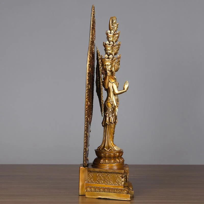 Buddha Stones Handmade Thousand-armed Avalokitesvara Kwan Yin Wealth Brass Copper Statue Decoration