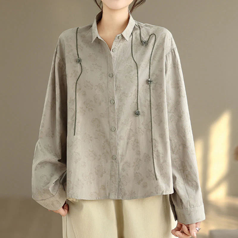 Buddha Stones Casual Embroidered Florals Women's Long Sleeve Polyester Shirt