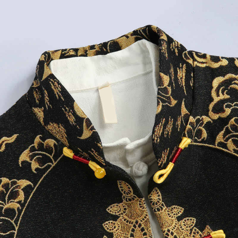 Buddha Stones Avalokitesvara Guanyin Frog-Button Long Sleeve Men's Jacket