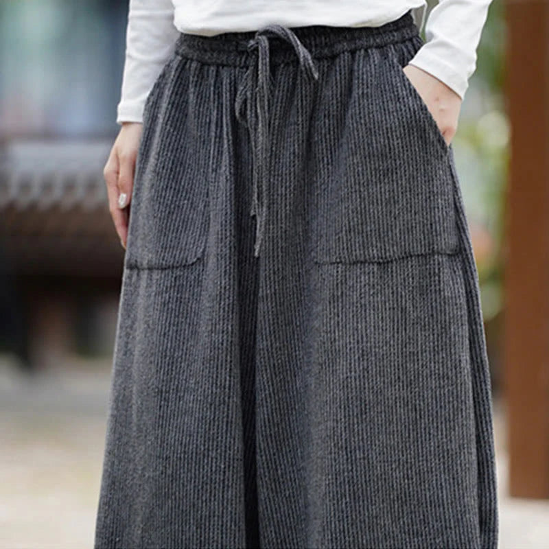 Buddha Stones Winter Men's Pure Color Drawstring Design Cotton High Waist Pants With Pockets