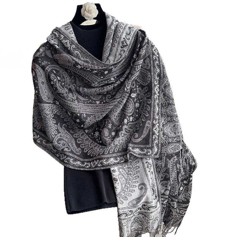 Buddha Stones Spring Floral Paisley Pattern Scarf Shawl With Tassels