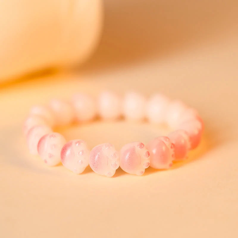 Buddha Stones Natural Bodhi Seed Lovely Paw Lucky Cat Paw Peace Bracelet