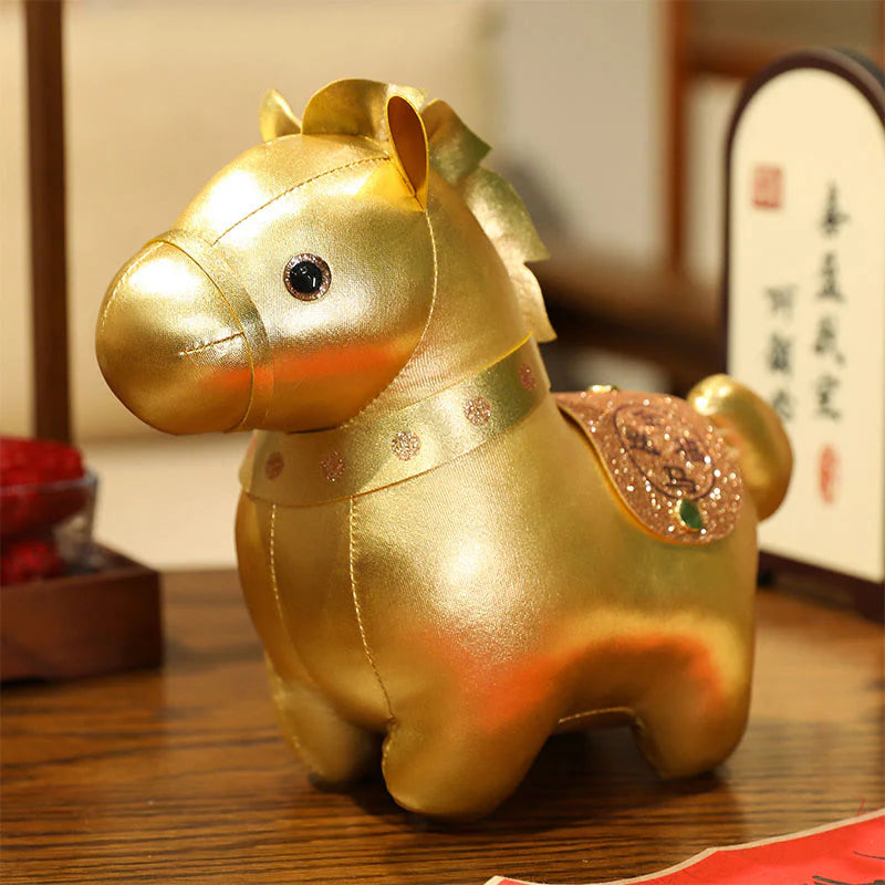 Buddha Stones Year Of The Horse Gold Ingot Cute Pony Doll Prosperity Home Decoration