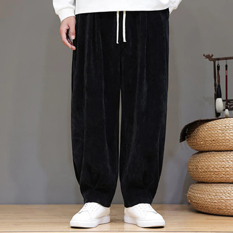 Buddha Stones Winter Pure Color Cotton Men's Harem Thickened Fleece-lined Pants With Pockets