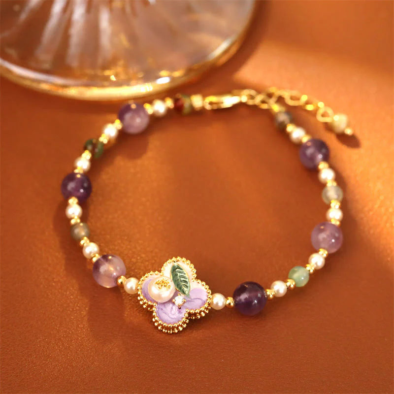 Buddha Stones Pearl Turquoise Beads Flower Design Copper Luck Chain Bracelet