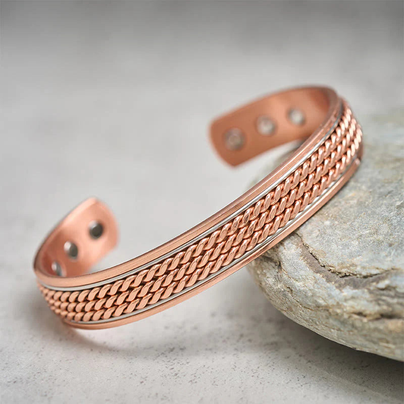 Buddha Stones Braided Design Copper Open Adjustable Balance Cuff Bracelet Bangle