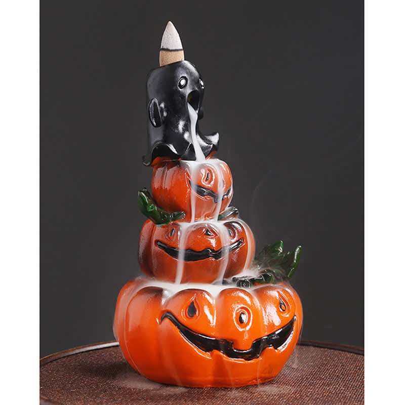 Buddha Stones Halloween Pumpkins Ghost Resin Backflow Smoke Fountain Incense Burner Decoration
