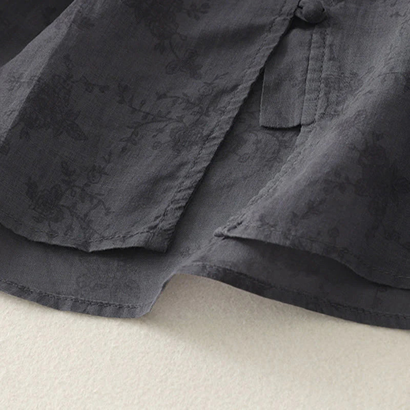 Buddha Stones Stand Collar Embroidery Button Design Three Quarter Sleeve Summer Women's Shirt