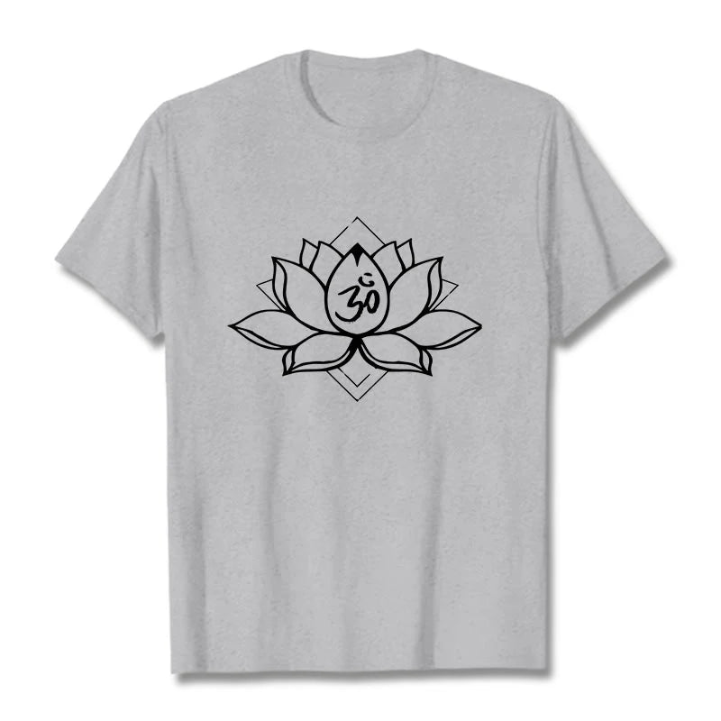 Buddha Stones Blooming Lotus Om Sanskrit Pattern Cotton Tee T-shirt