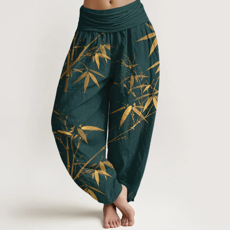 Buddha Stones Pure Cotton Classical Bamboo Pattern Women's Elastic Waist Harem Pants