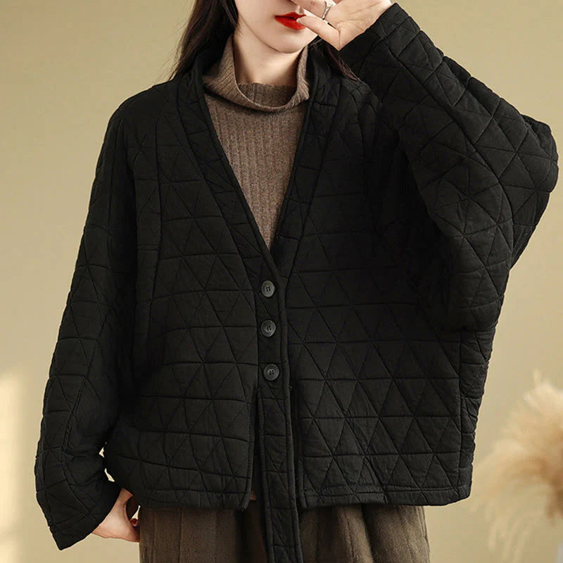 Buddha Stones Women's Buttons Long Sleeve Thickened Cotton Jacket With Pockets