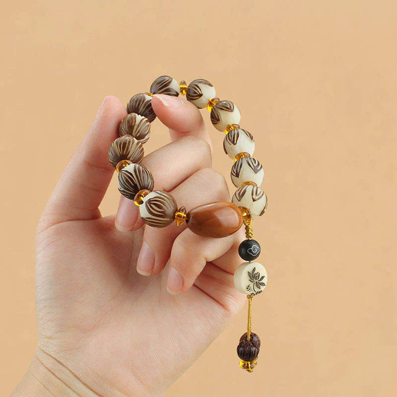 Buddha Stones Tibetan Mala White Bodhi Seed Peace Bracelet