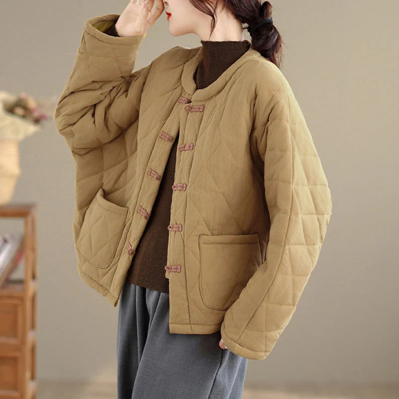 Buddha Stones Women's Plain Cotton-padded Tai Chi Zen Long Sleeve Jacket With Pockets