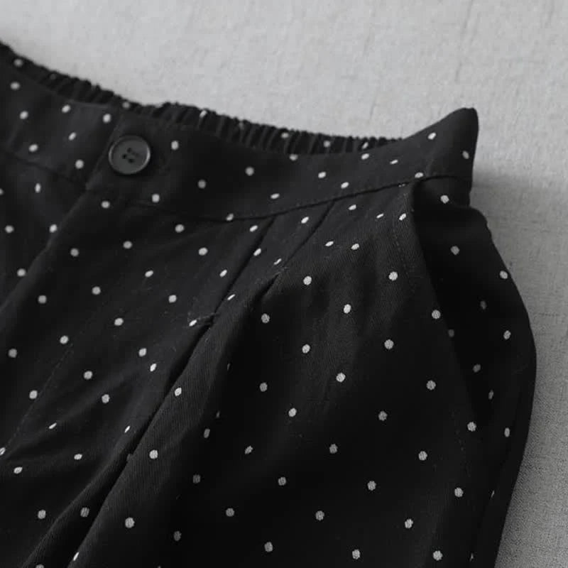 Buddha Stones Polka Dot Lace Patchwork Cotton Women's Wide Leg Capri Pants With Pockets